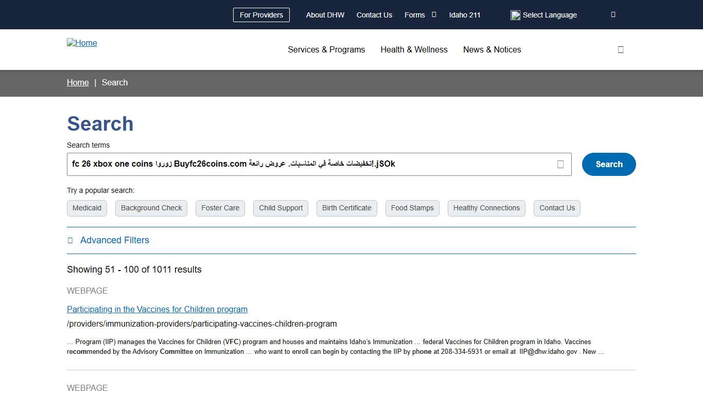 Search Idaho Department of Health and Welfare